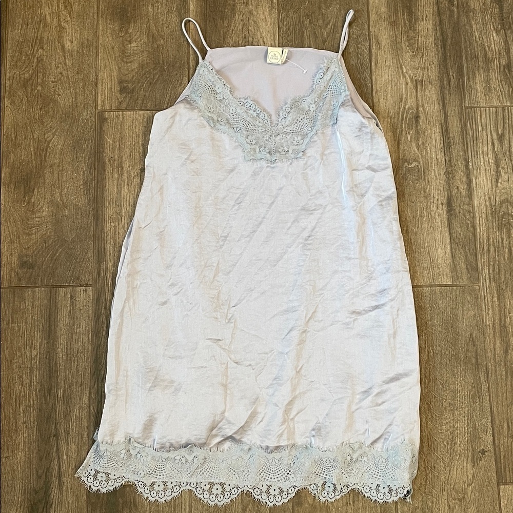 NWOT Paper Crane Soft Gray Satiny Fabric Slip Dress